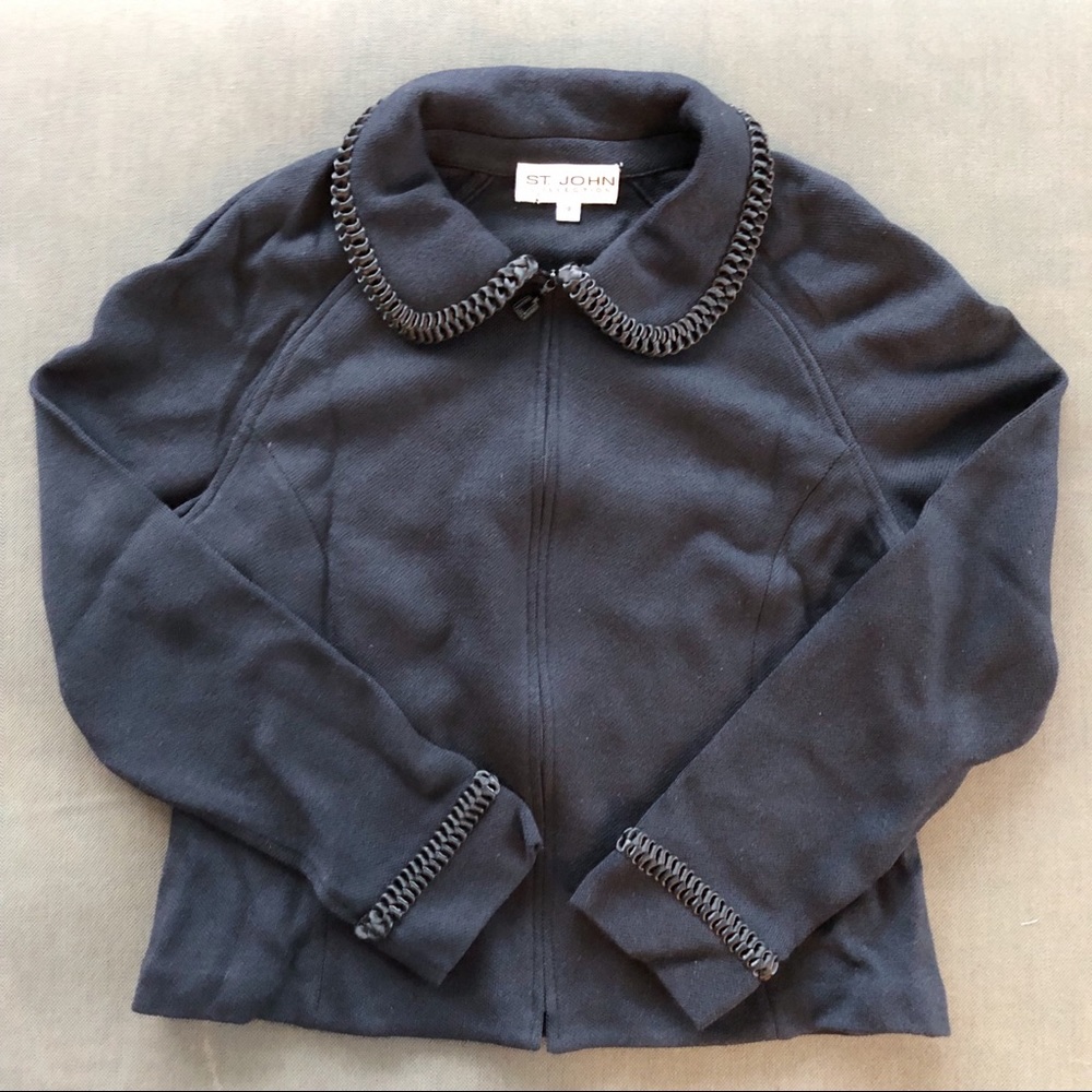 St. John Collection Zipper Black Cardigan- SZ 12